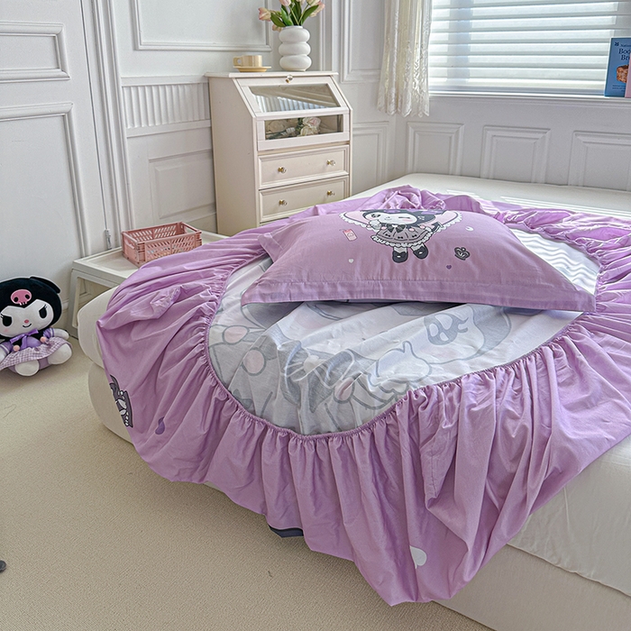 91家纺网 家纺一手货源 找家纺 蘭菲家纺 2024新款全棉大版三丽鸥卡通单床笠 奶油巴库