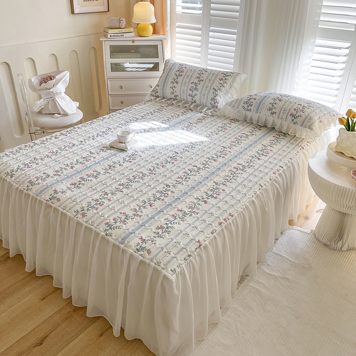 91家纺网 家纺一手货源 找家纺 慕澄家纺 2024新款小版印花床裙款乳胶凉席三件套 床裙款-花藤