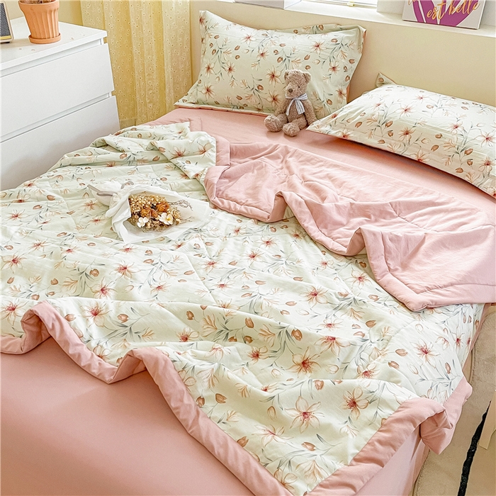 91家纺网 家纺一手货源 找家纺 梵克保罗 2024新款春夏水洗棉麻双层纱夏被四件套 花样甜心