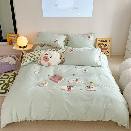 眠屿 2024新款A类全棉40支水洗棉毛巾绣四件套 羊咩咩