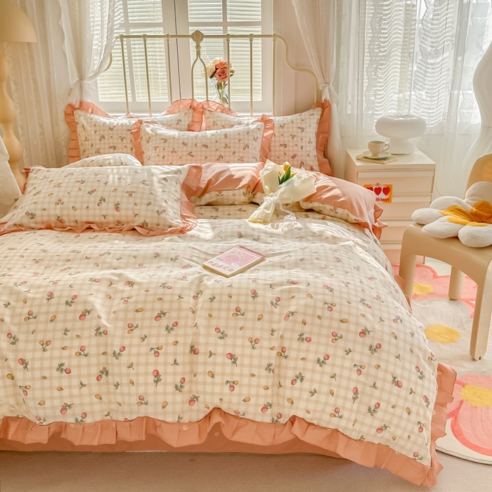 91家纺网 家纺一手货源 找家纺 眠屿 2024新款40支全棉花边四件套 林间思语