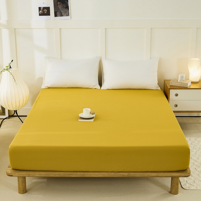 91家纺网 家纺一手货源 找家纺 凡客家居 2024新款全棉色织水洗棉单床笠 暖栀—咖