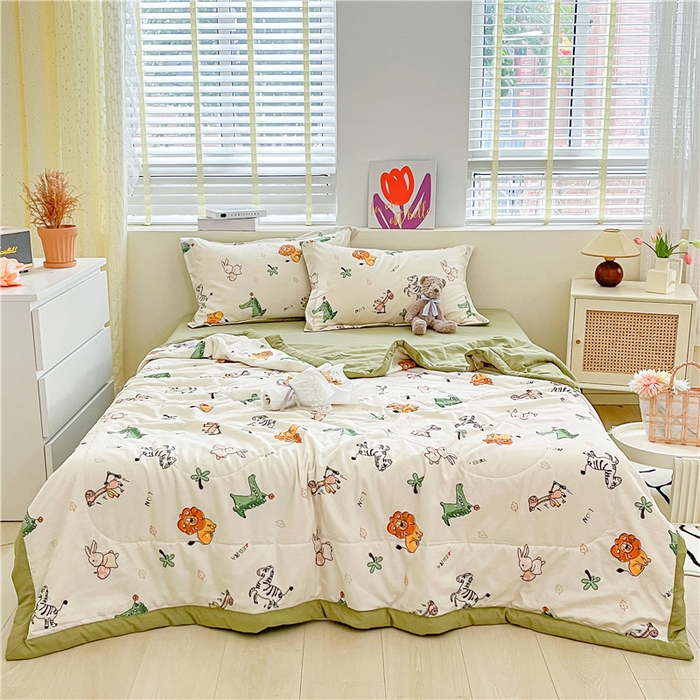 91家纺网 家纺一手货源 找家纺 梵克保罗 2024新款春夏水洗棉麻双层纱夏被四件套 童趣乐园