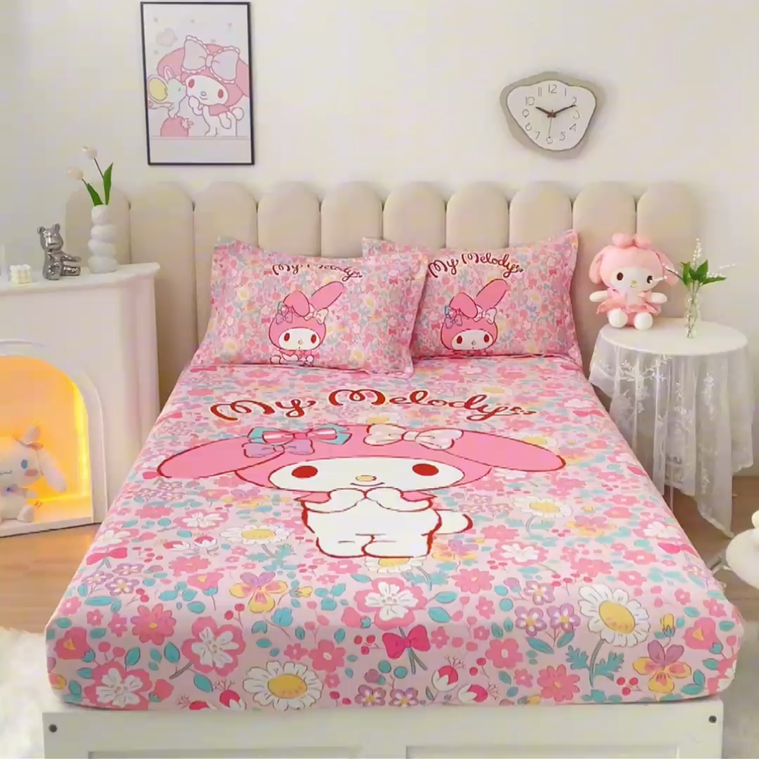 91家纺网 家纺一手货源 找家纺 蘭菲家纺 2024新款全棉大版三丽鸥卡通单床笠 闺蜜