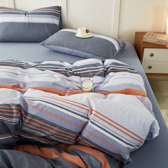 91家纺网 家纺一手货源 找家纺 凡客家居 全棉色织水洗棉四件套学生宿舍三件套 安迪—桔