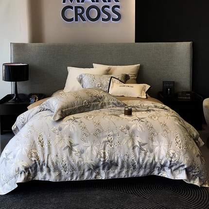 91家纺网 家纺一手货源 找家纺 （总）佳汐蓝 新款印花轻柔简雅奶丝四件套系列