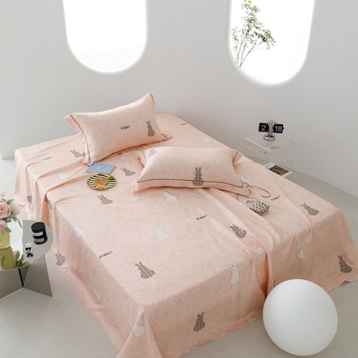 91家纺网 家纺一手货源 找家纺 2024 竹席冰丝竹纤维凉席空调席印花席子凉席三件套冰凉感软席子 宝贝兔粉