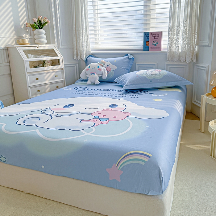 91家纺网 家纺一手货源 找家纺 蘭菲家纺 2024新款全棉大版三丽鸥卡通单床笠 棉花糖