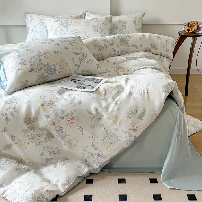 91家纺网 家纺一手货源 找家纺 千朵 2024新款莱赛尔天丝四件套 春日蜜糖