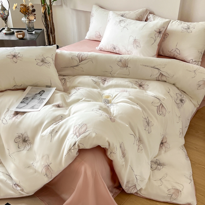 91家纺网 家纺一手货源 找家纺 千朵 2024新款莱赛尔天丝四件套 枝叶诗韵