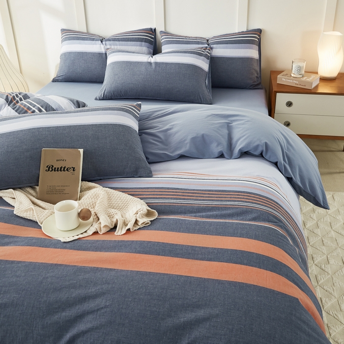 91家纺网 家纺一手货源 找家纺 凡客家居 全棉色织水洗棉四件套学生宿舍三件套 安迪—桔