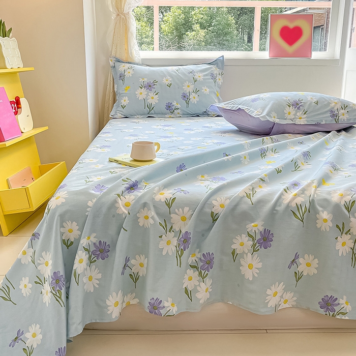 91家纺网 家纺一手货源 找家纺 绵庭家纺 2024新款AB版12868全棉印花单床单 田苑花间