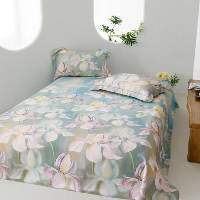 91家纺网 家纺一手货源 找家纺 2024 竹席冰丝竹纤维凉席空调席印花席子凉席三件套冰凉感软席子 绽放绿