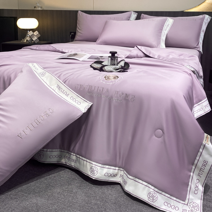 91家纺网 家纺一手货源 找家纺 2025新款 水洗真丝四件套-香蜜 香蜜-香芋紫