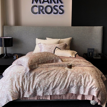 91家纺网 家纺一手货源 找家纺 （总）佳汐蓝 新款印花轻柔简雅奶丝四件套系列