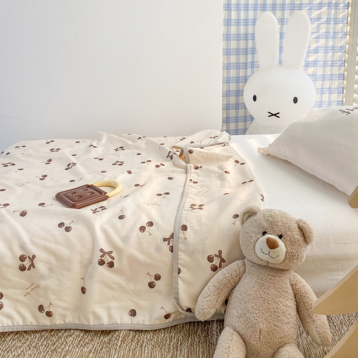 91家纺网 家纺一手货源 找家纺 潮邦 2025新款全棉双层纱多功能盖毯 车厘子