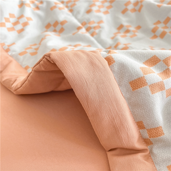 91家纺网 家纺一手货源 找家纺 梵克保罗 2024新款春夏水洗棉麻双层纱夏被四件套 棋盘格