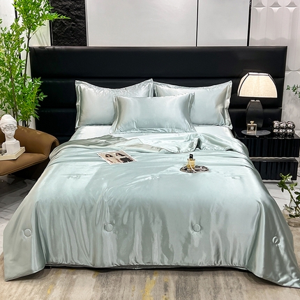 91家纺网 家纺一手货源 找家纺 新18 经年2025年 夏季丝绸真丝手感水洗真丝夏被四件套 夏被-青银灰