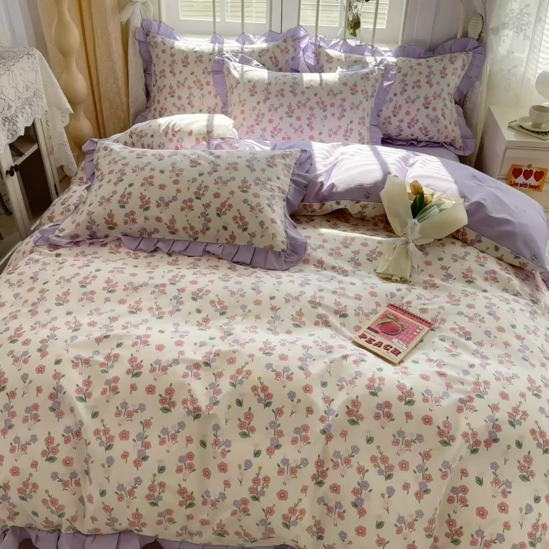 91家纺网 家纺一手货源 找家纺 眠屿 2024新款40支全棉花边四件套 惬意生活