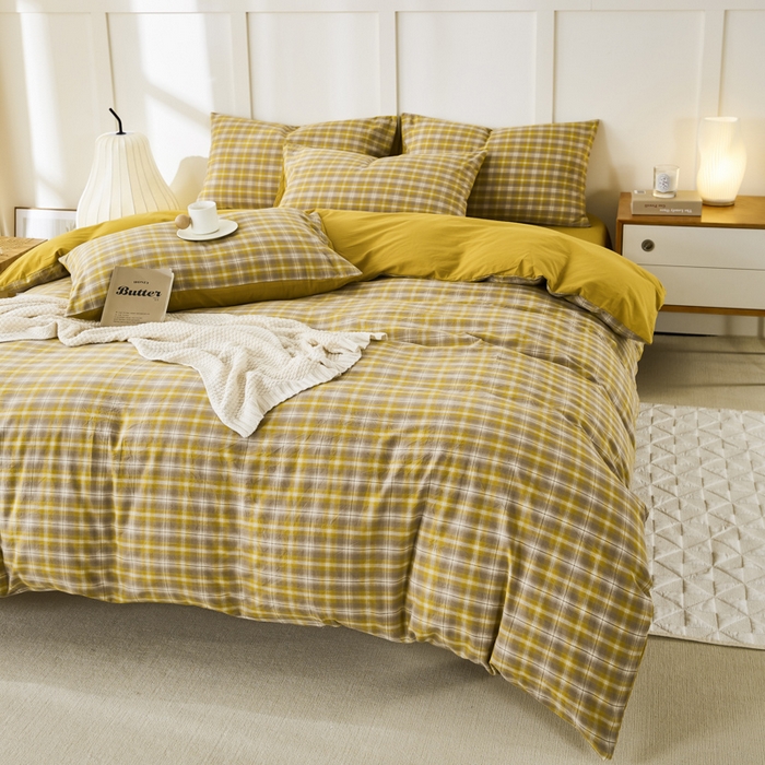 91家纺网 家纺一手货源 找家纺 凡客家居 2024新款全棉色织水洗棉被套学生宿舍 暖栀—咖