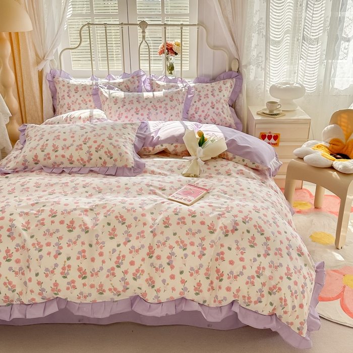 91家纺网 家纺一手货源 找家纺 眠屿 2024新款40支全棉花边四件套 惬意生活