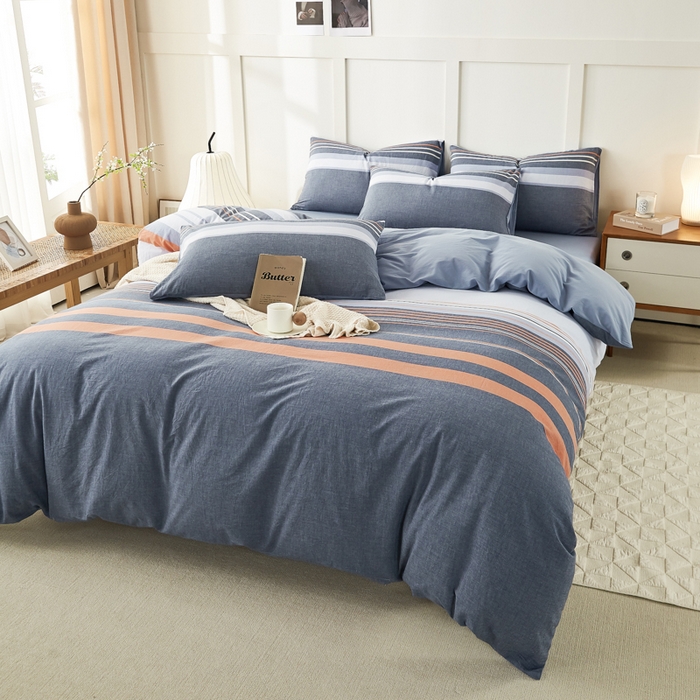 91家纺网 家纺一手货源 找家纺 凡客家居 全棉色织水洗棉四件套学生宿舍三件套 安迪—桔