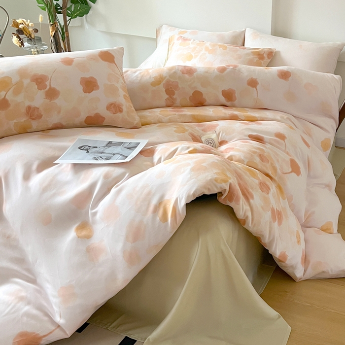 91家纺网 家纺一手货源 找家纺 千朵 2024新款莱赛尔天丝四件套 叶暖