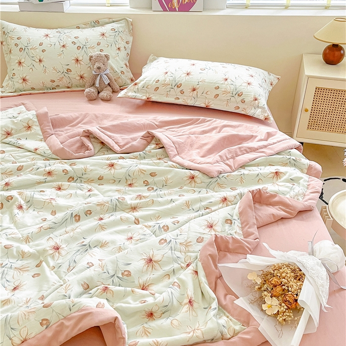 91家纺网 家纺一手货源 找家纺 梵克保罗 2024新款春夏水洗棉麻双层纱夏被四件套 花样甜心