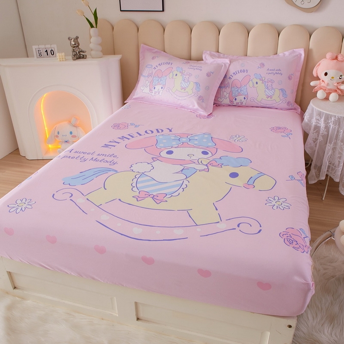 91家纺网 家纺一手货源 找家纺 蘭菲家纺 2024新款全棉大版三丽鸥卡通单床笠 小乐乐