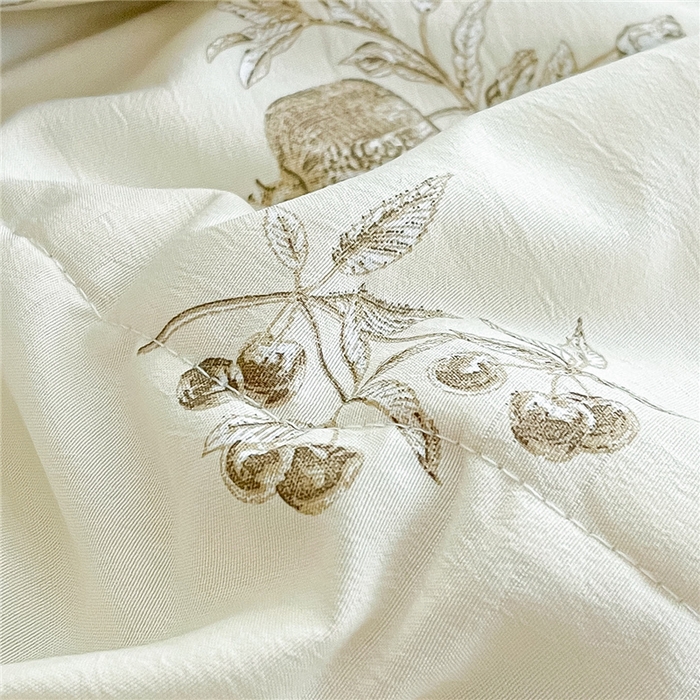 91家纺网 家纺一手货源 找家纺 梵克保罗 2024新款春夏水洗棉麻双层纱夏被四件套 石榴花开