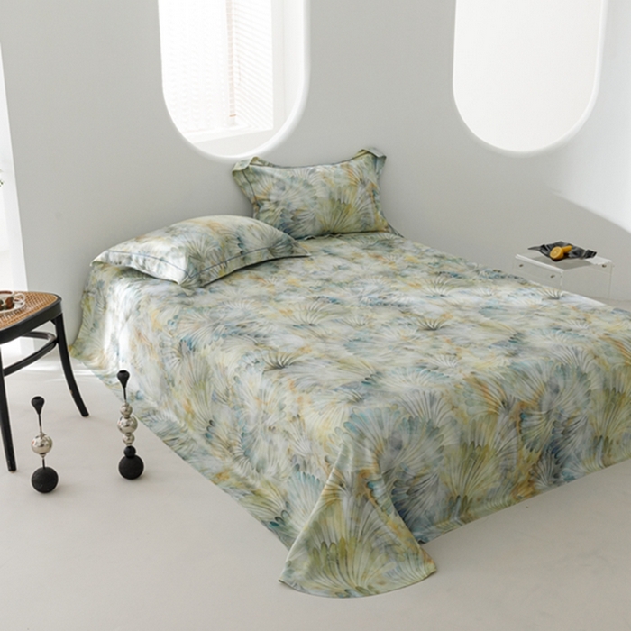 91家纺网 家纺一手货源 找家纺 2024 竹席冰丝竹纤维凉席空调席印花席子凉席三件套冰凉感软席子 鸢尾绿