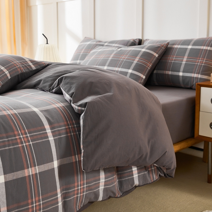 91家纺网 家纺一手货源 找家纺 凡客家居 2024新款全棉色织水洗棉被套学生宿舍 米亚—灰