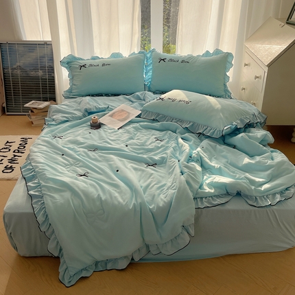 91家纺网 家纺一手货源 找家纺 （总）顾里家纺 新款花边少女刺绣华夫格夏被四件套