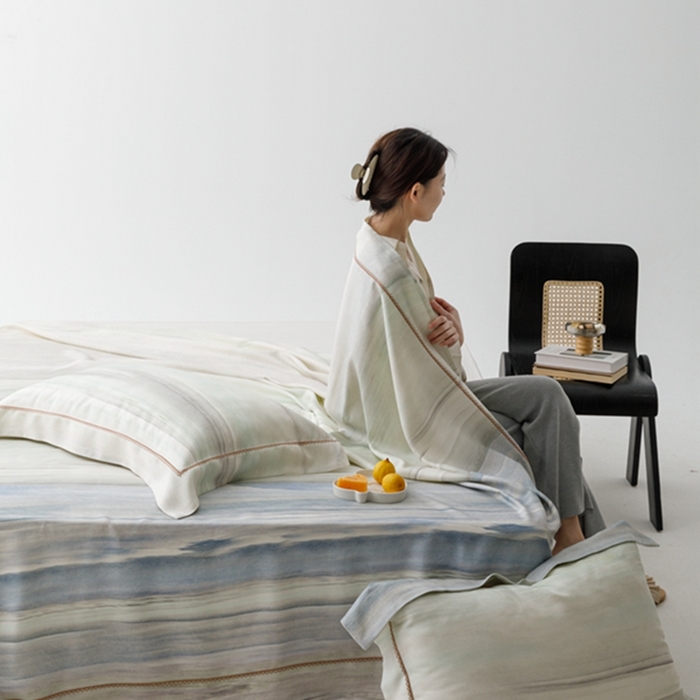 91家纺网 家纺一手货源 找家纺 2024 竹席冰丝竹纤维凉席空调席印花席子凉席三件套冰凉感软席子 大理蓝