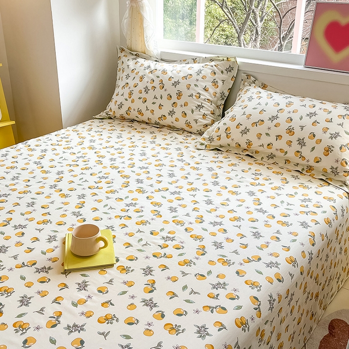 91家纺网 家纺一手货源 找家纺 绵庭家纺 2024新款AB版12868全棉印花单床单 蜜橙