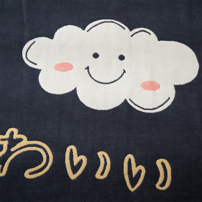 91家纺网 家纺一手货源 找家纺 朴尔家纺-毛巾被 2024新款卡通风格全棉四层纱布枕巾 云朵-藏青