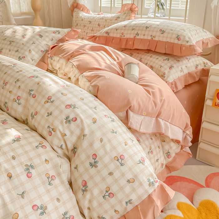 91家纺网 家纺一手货源 找家纺 眠屿 2024新款40支全棉花边四件套 林间思语