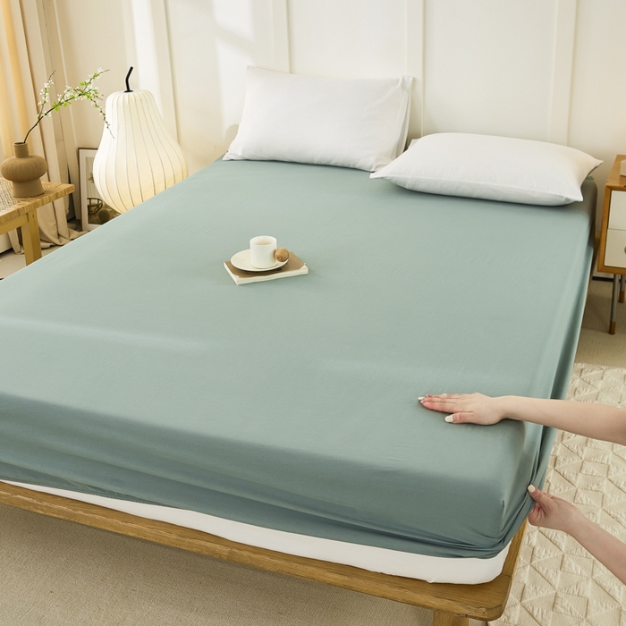 91家纺网 家纺一手货源 找家纺 凡客家居 2024新款全棉色织水洗棉单床笠 罗米娜—绿