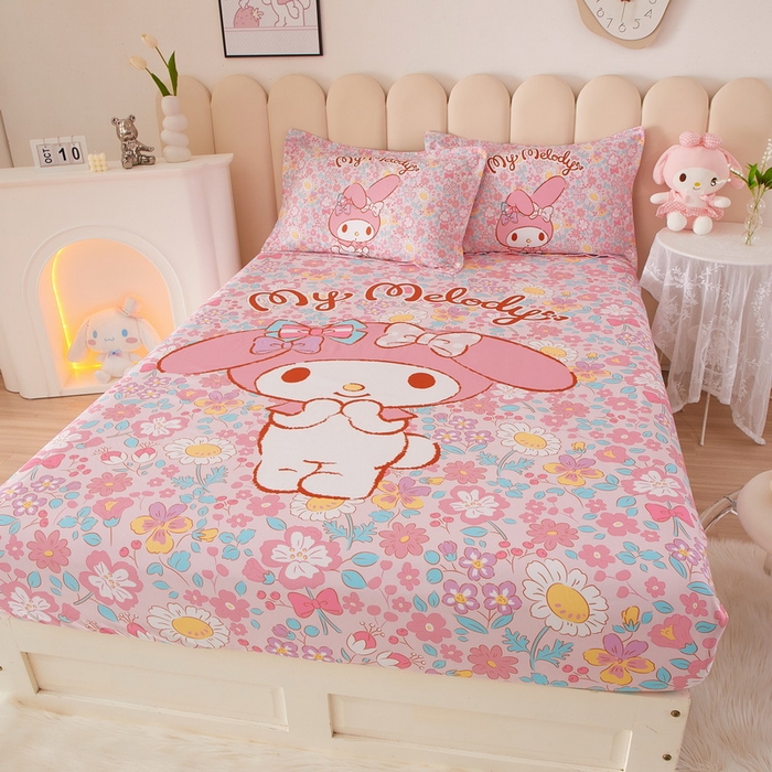 91家纺网 家纺一手货源 找家纺 蘭菲家纺 2024新款全棉大版三丽鸥卡通单床笠 闺蜜