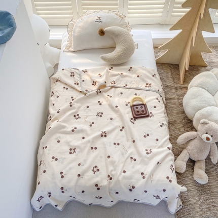 潮邦 2025新款全棉双层纱多功能盖毯 车厘子