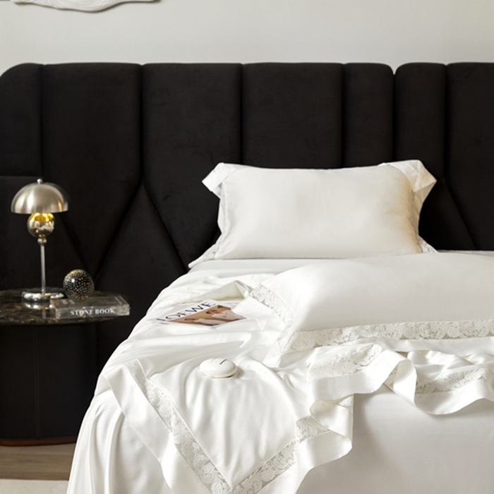 91家纺网 家纺一手货源 找家纺 榻尚家居 2024新款天丝棉镂空夏被四件套-云绡系列 云绡-珍珠白天丝棉夏被四件套