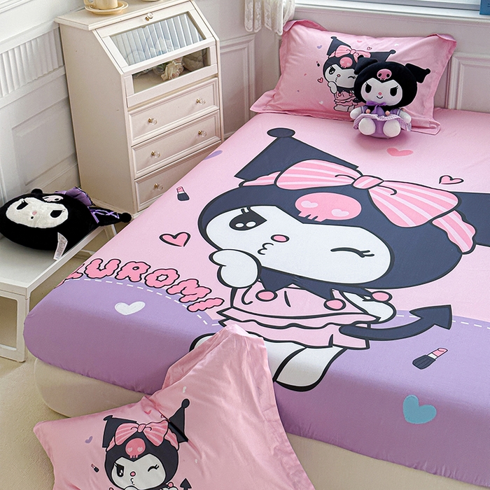 91家纺网 家纺一手货源 找家纺 蘭菲家纺 2024新款全棉大版三丽鸥卡通单床笠 公主酱小库