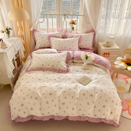 眠屿 2024新款40支全棉花边四件套 浅夏初晴