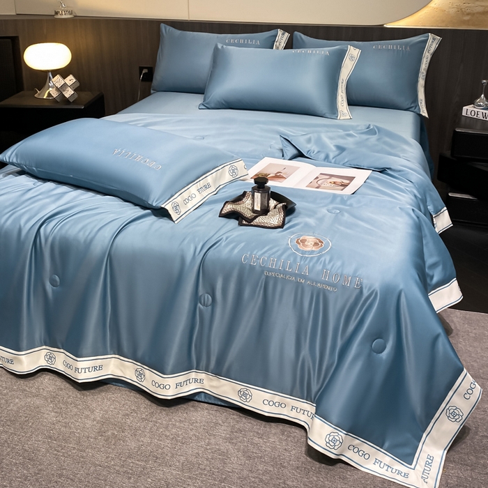 91家纺网 家纺一手货源 找家纺 2025新款 水洗真丝四件套-香蜜 香蜜-海水蓝