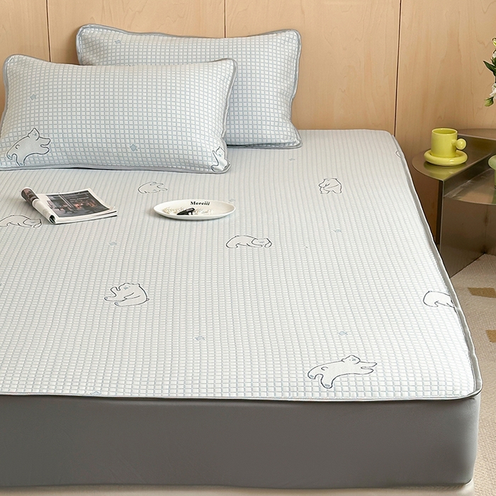 91家纺网 家纺一手货源 找家纺 顾里家纺 新款冰豆豆立体提花软席床笠款 北极熊蓝