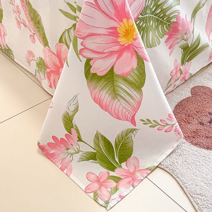 91家纺网 家纺一手货源 找家纺 绵庭家纺 2024新款AB版12868全棉印花单床单 粉朵华颂