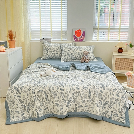 91家纺网 家纺一手货源 找家纺 （总）梵克保罗 2024新款春夏水洗棉麻双层纱夏被四件套