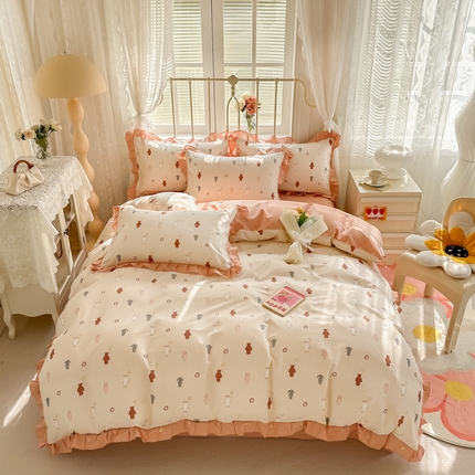 眠屿 2024新款40支全棉花边四件套 动物派对