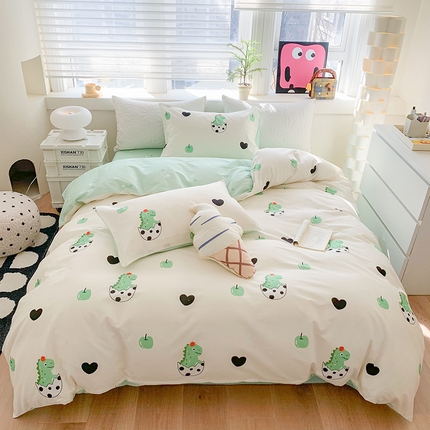 91家纺网 家纺一手货源 找家纺 TT.one 塔塔家居 2025新款全棉印花小清新四件套 恐龙宝贝