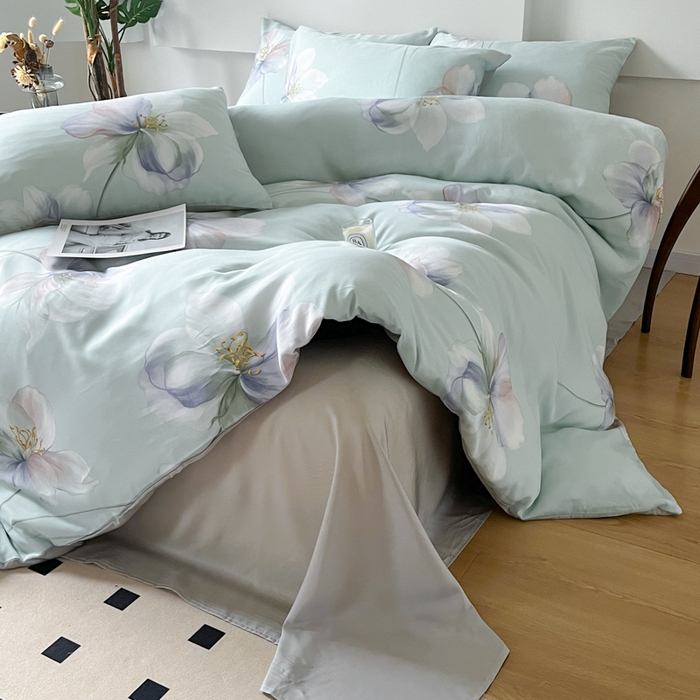 91家纺网 家纺一手货源 找家纺 千朵 2024新款莱赛尔天丝四件套 流香绿